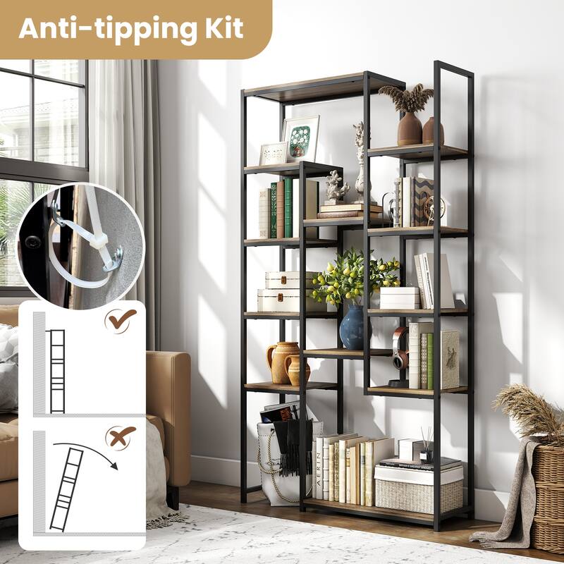 Gymax 71'' Tall Bookshelf w/12 Open Shelves Anti-tip Kit for Living