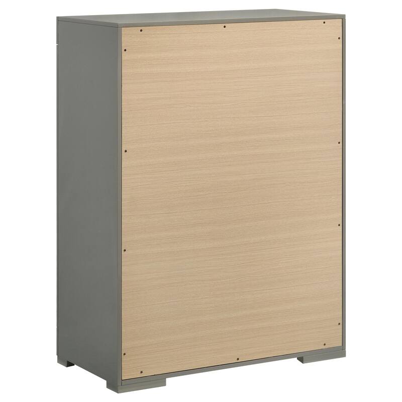 Ivon Tall Dresser Chest, 5 Drawers, Bar Handles, Gray Solid Hardwood