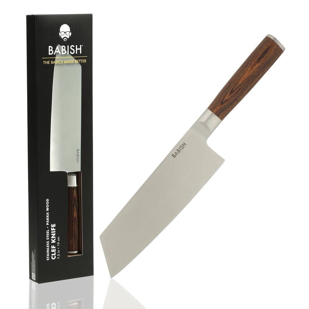 Babish High Carbon 1.4116 German Steel Full Tang 7.5-Inch Clef Knife Chef & Cleaver Hybrid for Chopping, Slicing & Prep