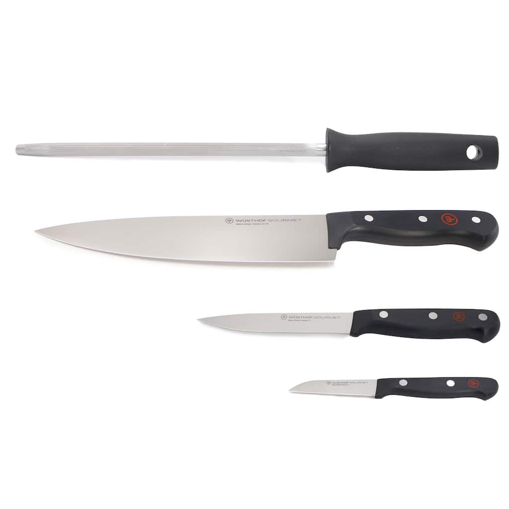 Wusthof Gourmet 4-Piece Chef's Knife Set, Black - Includes 8" Chef's Knife, 2.75" Paring Knife, 4.5" Utility Knife, Honing Steel
