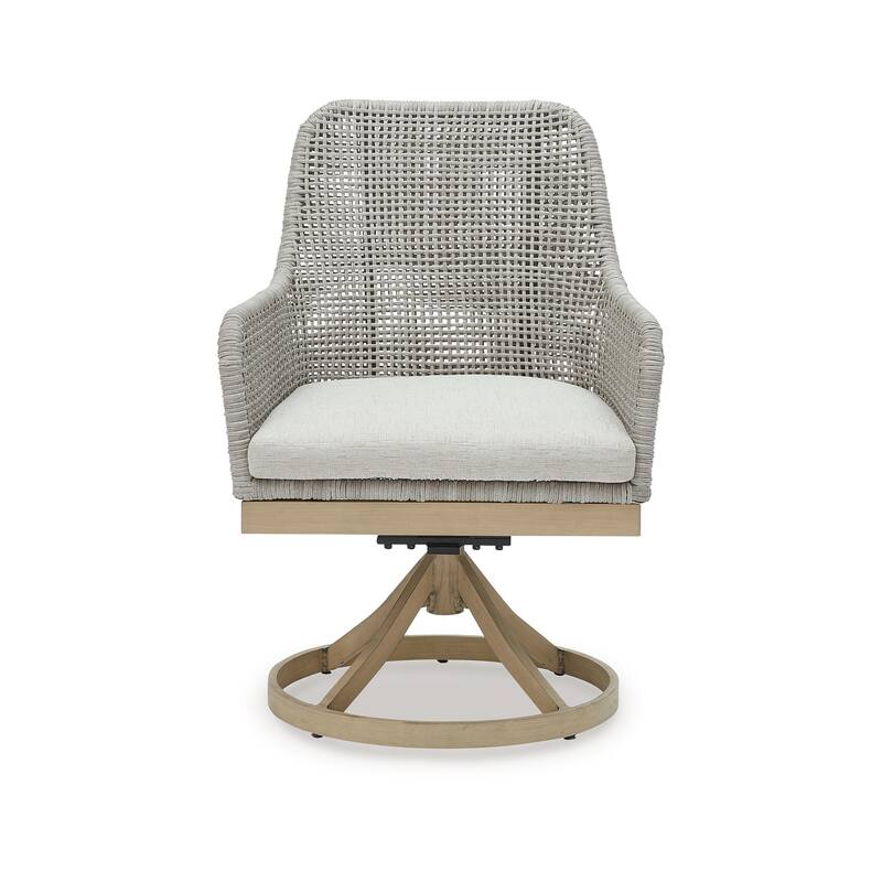 Yami Outdoor Swivel Chair Set of 2, Gray Resin Wicker, Nuvella Seats