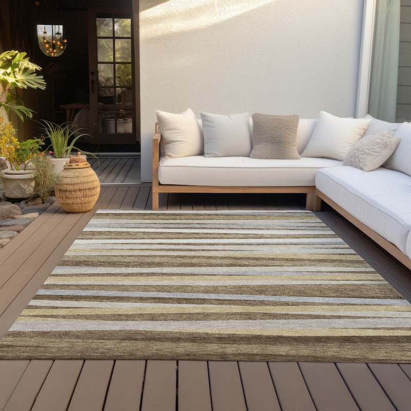 Machine Washable Indoor/ Outdoor Modern Stripes Chantille Rug