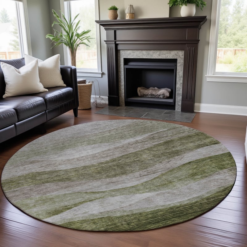 Premium Washable Super Soft Cool Modern Wvave Mayfield Rug - Green - 8' x 8'