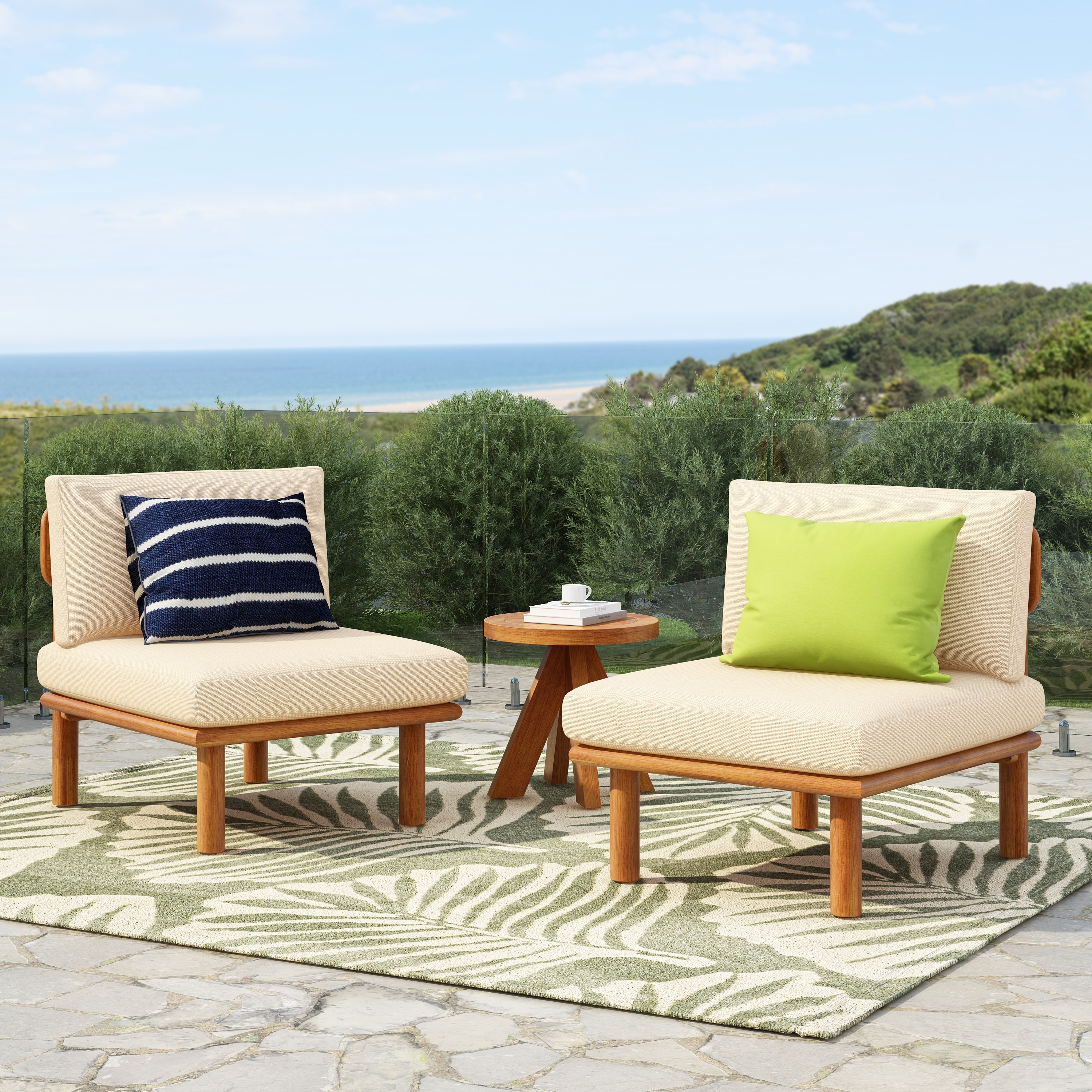 Christopher Knight Home - Ardeno Outdoor Acacia Wood Patio Chair with Supportive Cushions & Water-Resistant Fabric, Set of 2