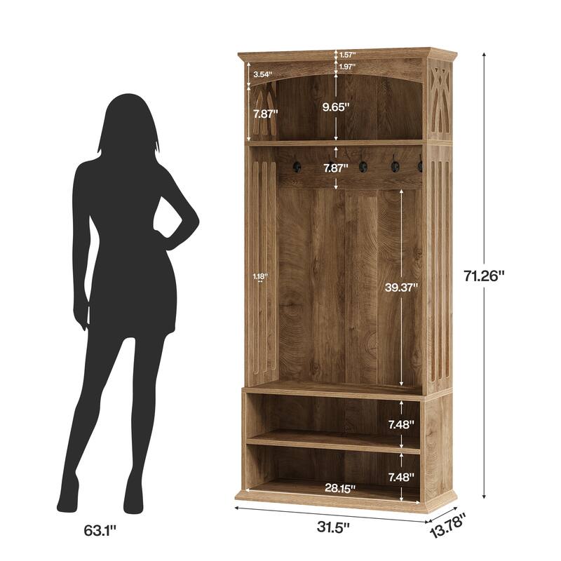 71" Coat Rack with Shoe Bench, 4-in-1 Entryway Hall Tree with 5 Hooks