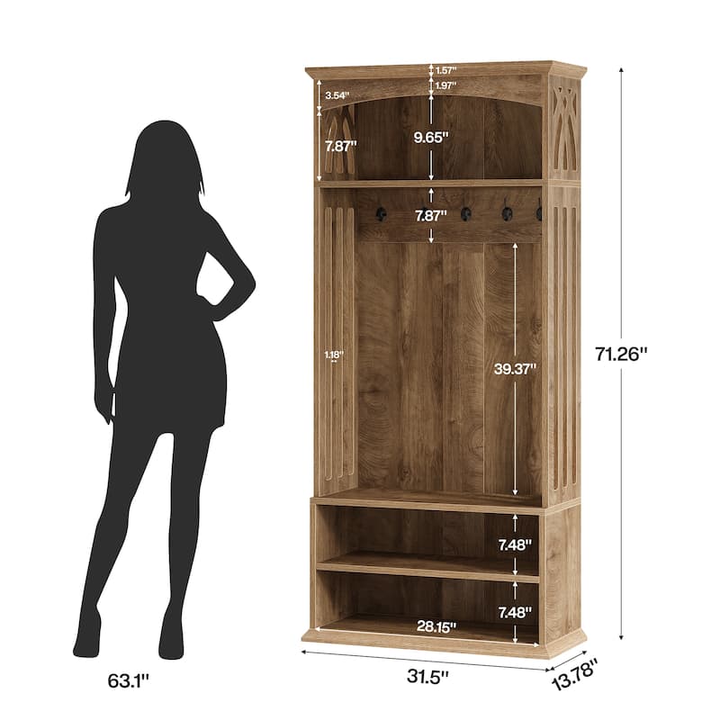 Hall Tree with Bench and Shoe Storage, 71" Coat Rack with Shoe Bench