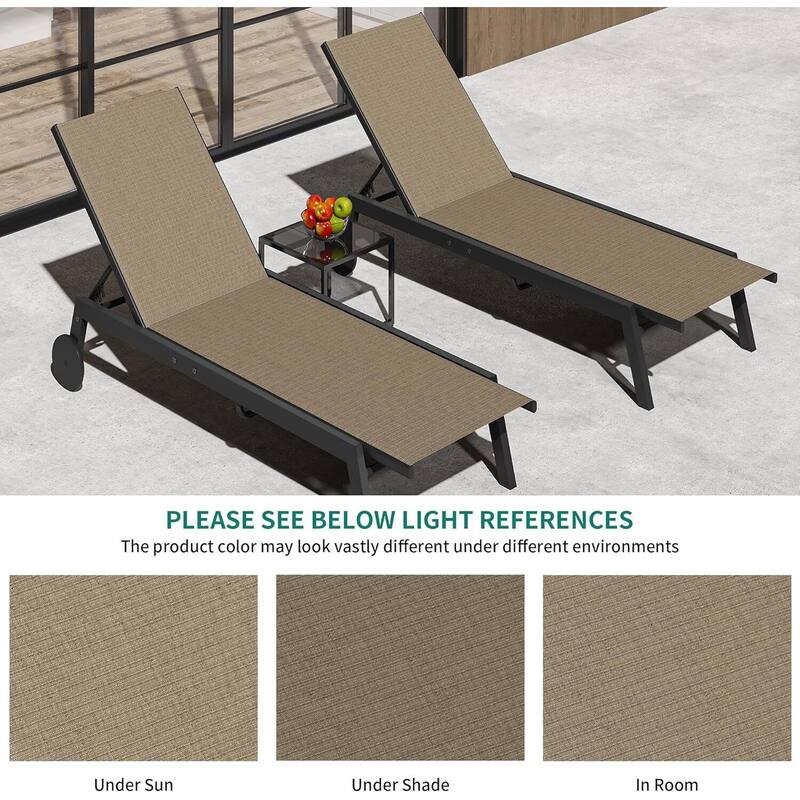 2 Patio Outdoor Textile Chaise Lounge Chairs with Side Table for Yard, Beach, Lawn, Porch, Garden