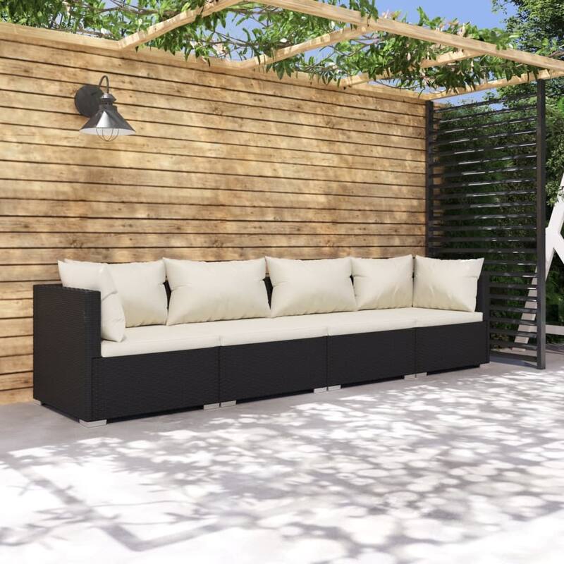 vidaXL Patio Sofa Sectional Sofa Couch Loveseat Outdoor Armchair Poly Rattan - Cream 4 Piece