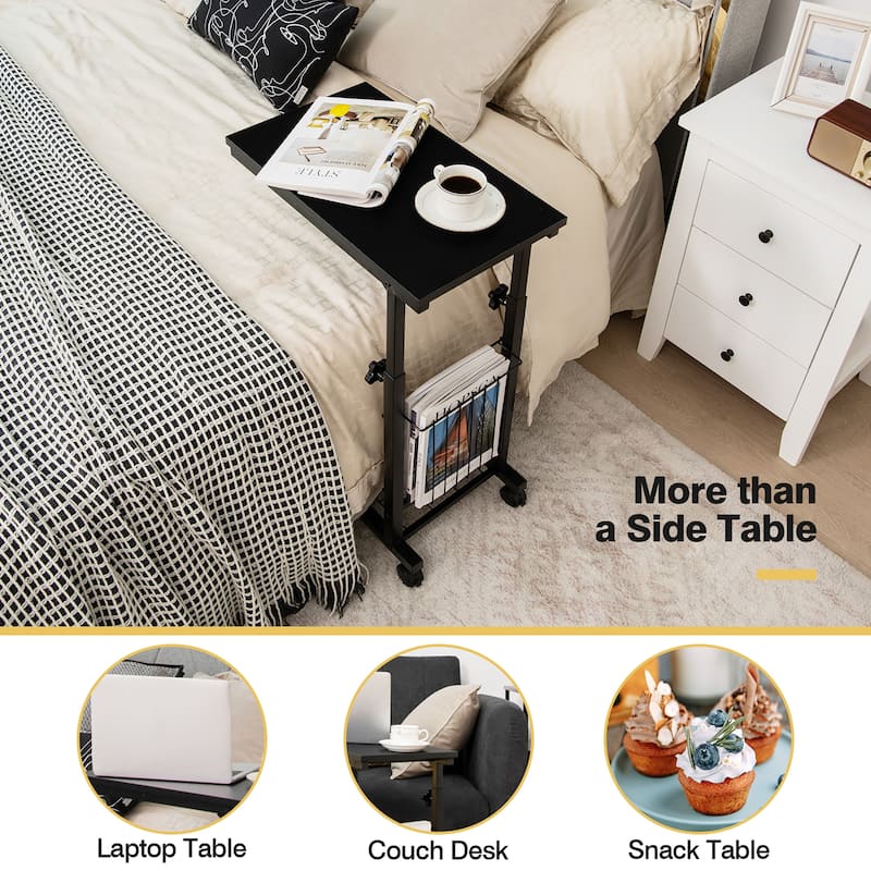 Costway C-shape Sofa End Side Table Compact Snack Table for Living - 20'' x 12'' x 23''-31.5''