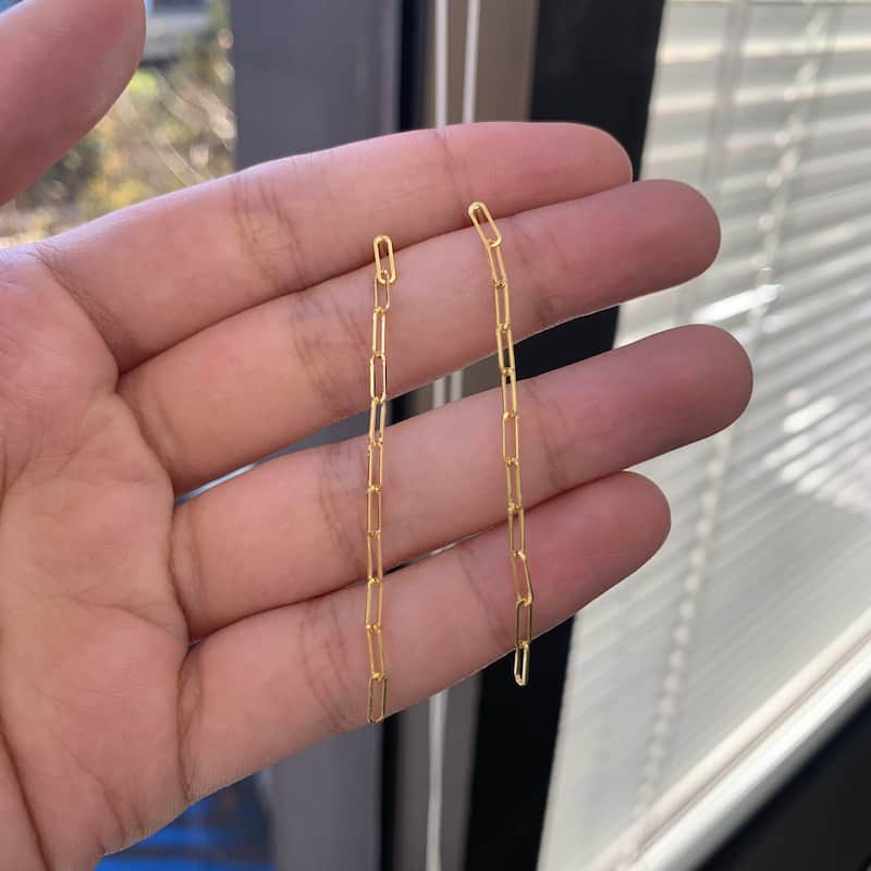 Joelle Collection 14K Yellow Gold Paperclip Long Drop Earrings 2.25 Inch