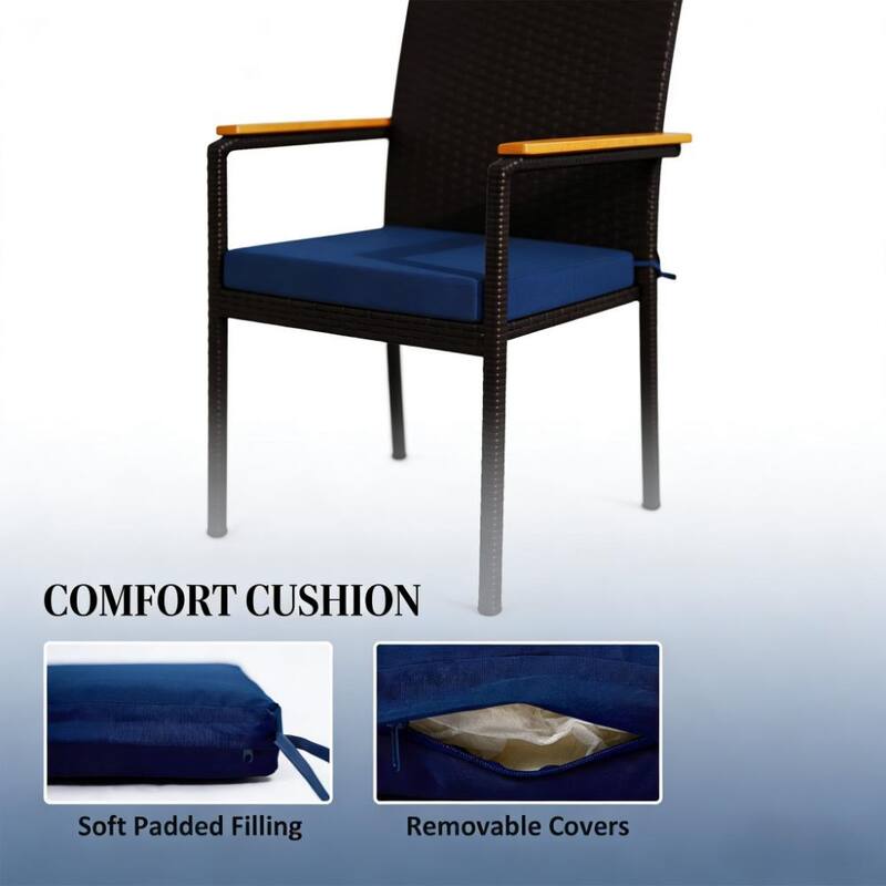 GDFStudio Outdoor Acacia Wood Armrest Rattan Outdoor Dining Chairs Set of 2