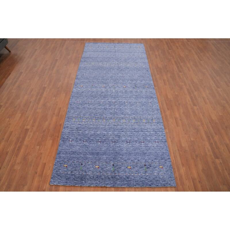 Hand Knotted Oriental 100% Wool Carpet Tribal Animal Pictorial Navy Blue & Blues Gabbeh Area Rug - 11' 11'' X 5' 2''