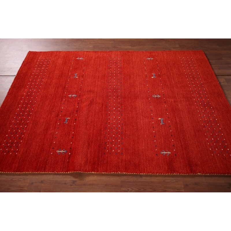 Gabbeh Oriental Area Rug Hand-Knotted Tribal Wool Carpet - 4'7"x 6'5"