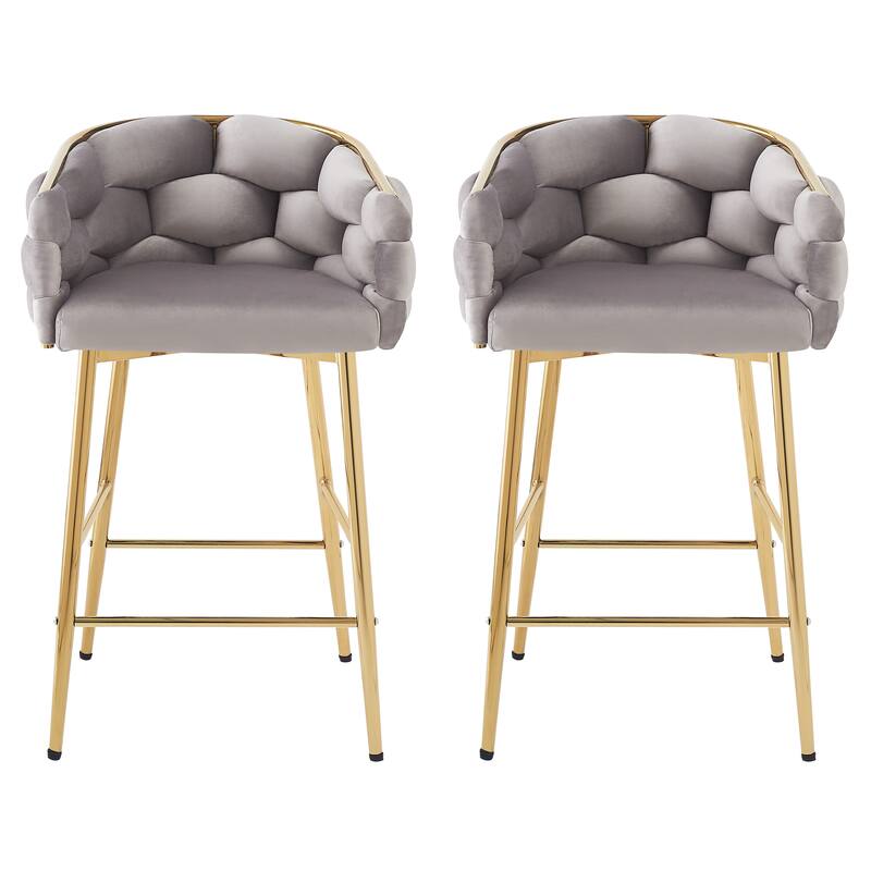 Roomfitters 28'' Velvet Counter Stools, Set of 2 Modern Upholstered Bar Chairs with Soft Cushions and Iron Frame