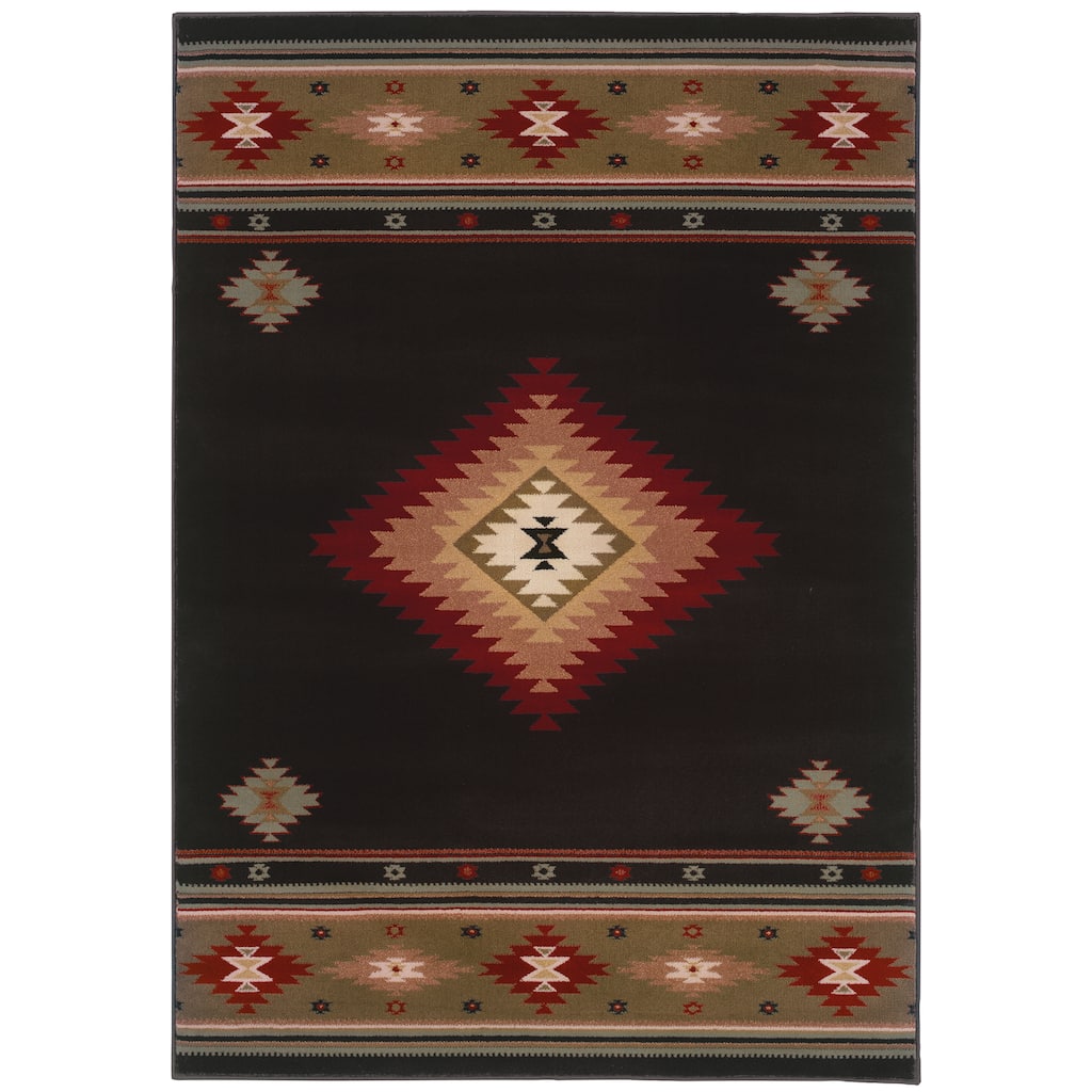 Fairfield Black Green Southwest Lodge Casual Area Rug