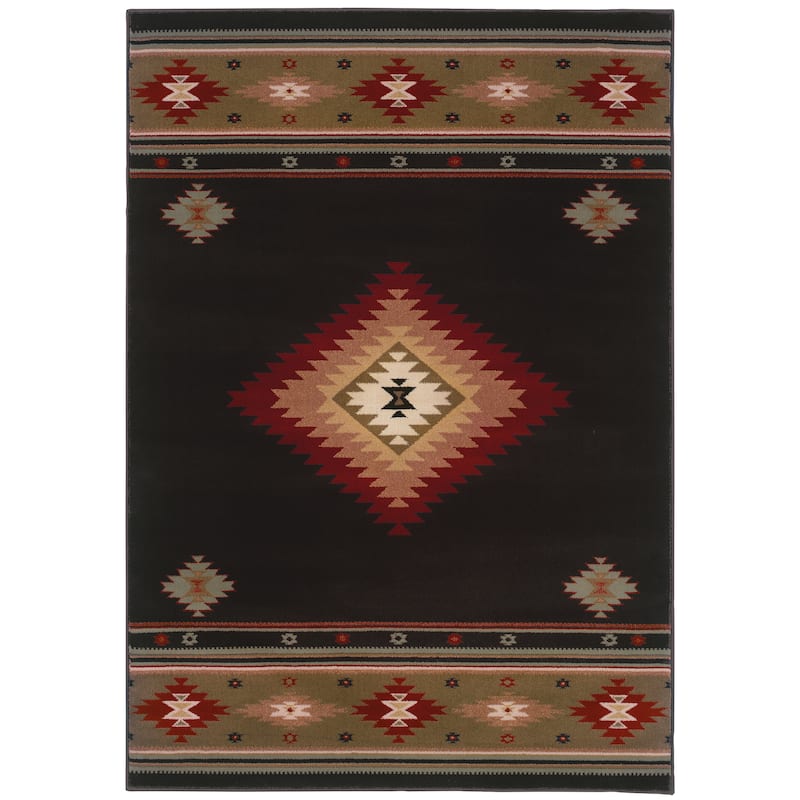 Fairfield Black Green Southwest Lodge Casual Area Rug