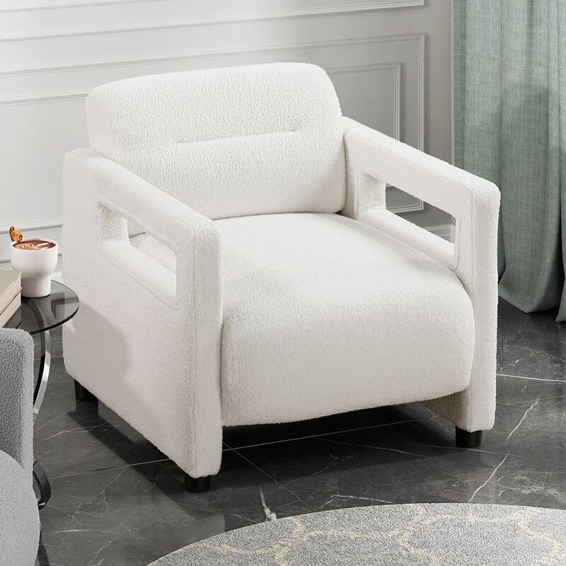 June 30" Boucle Fabric Accent Chair - Attached Cushions