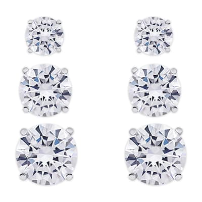 Victoria Townsend Set of 3 Cubic Zirconia Silver Plated Round Graduated Earrings