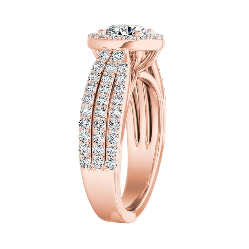 Auriya 14k Gold Triple Band Round Halo Diamond Engagement Ring 1 1/3ctw (G-H, VS1-VS2)