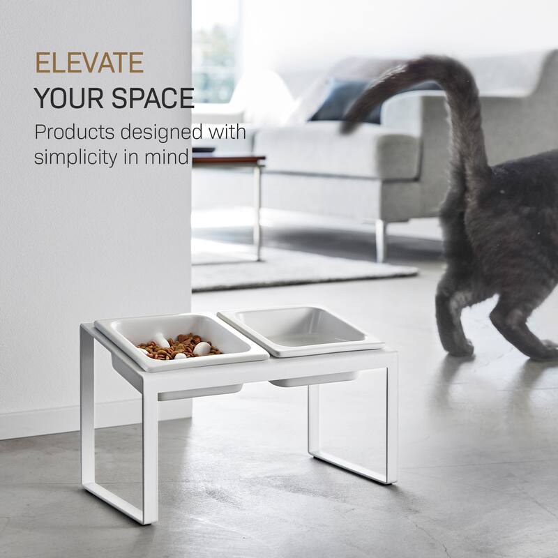 Yamazaki Home Slow Feeder Pet Bowl, Steel and Ceramic, 0.75 cups, 180 ml - L 6.1 x W 11.42 x H 6.93 inches