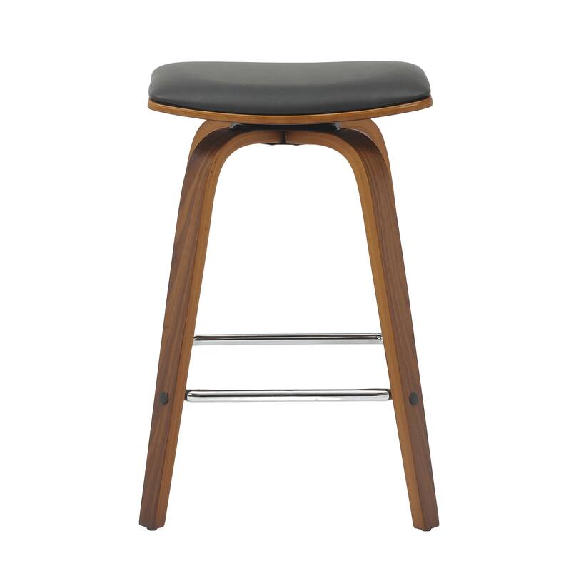 Leather Counter Stool Swivel Square Seat Poplar Wood Frame Iron Foot Rest
