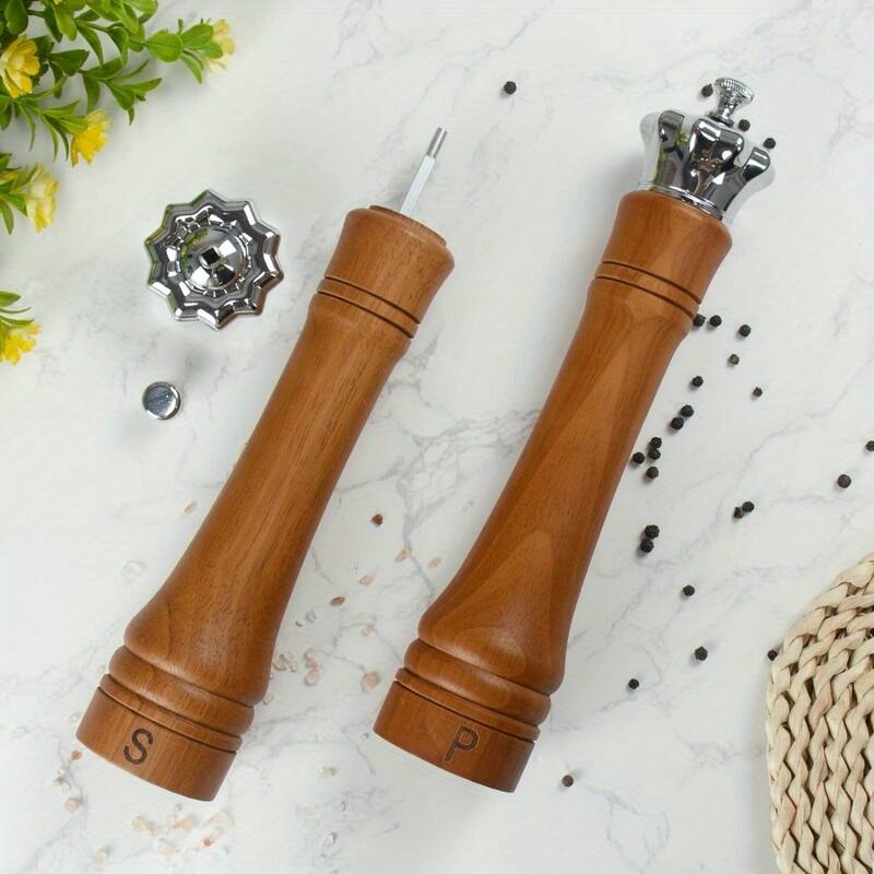 10-Inch Solid Rubber Wood Salt and Pepper Shakers with Crown-Shaped Lid Natural Oak Wooden Grinders - 2.36" x 10.62"