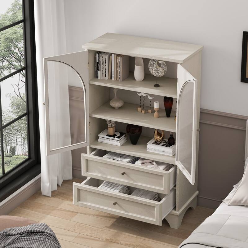 52.17"H Glass Door Display Case Storage Cabinet with Adjustable Shelf and Drawers for Stylish Organization