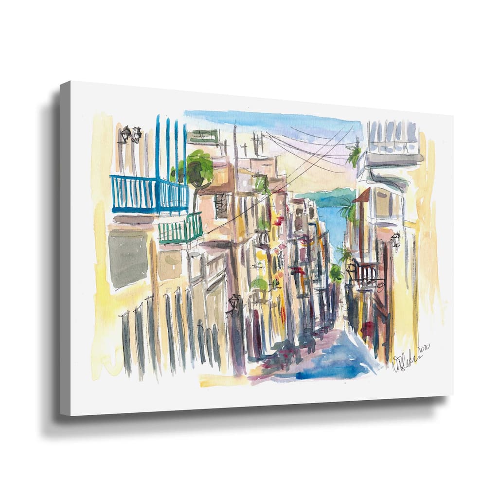 San Juan Puerto Rico Street Scene With Harbour View Gallery Wrapped Canvas