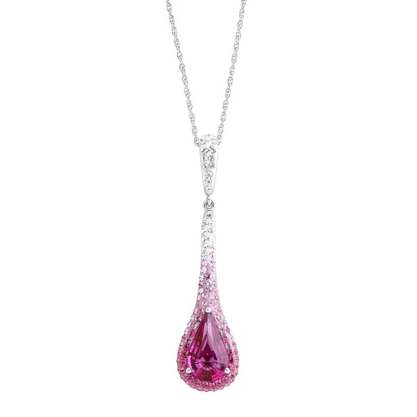 Crystaluxe Elongated Teardrop Pendant with Pink Swarovski Crystals in Sterling Silver