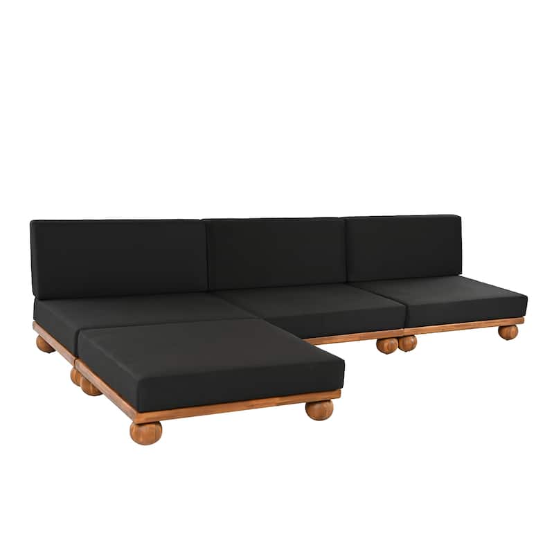 Scott Living Dulcie 4 Piece Outdoor Acacia Wood L Shape Setional Sofa with Removable Cushions