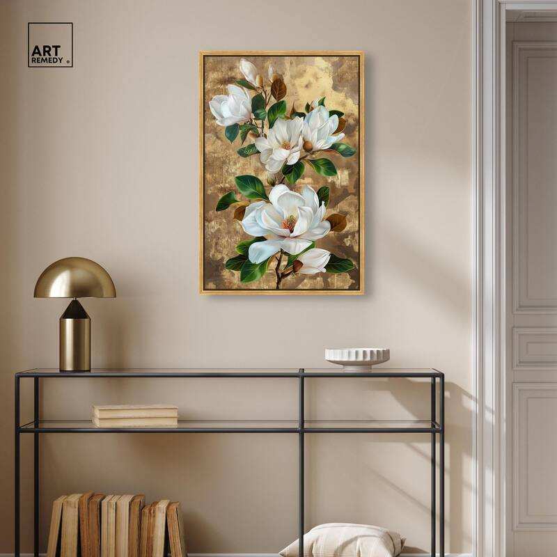 Guilded White flora Canvas by Art Remedy
