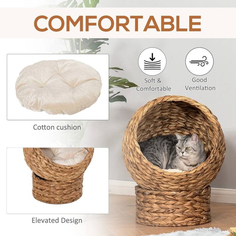 Raised Cat Bed with Rotating Cozy Basket Soft Cushion for Small Cats Up to 11 lbs