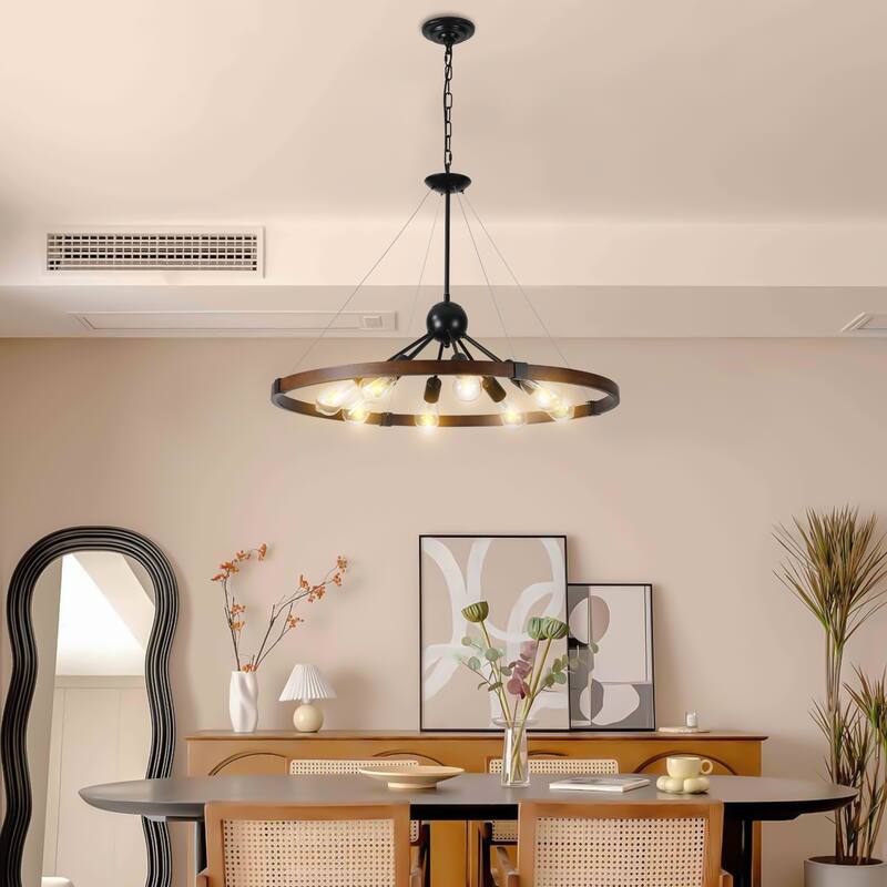8-Light Metal Hanging Rack Chandelier Linear Pendant Ceiling Lighting Rustic Farmhouse Fixture Kitchen Island Dining Room