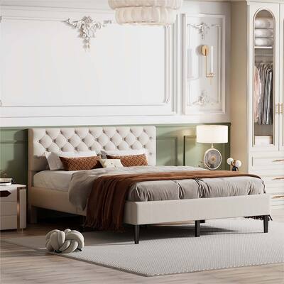 Upholstered Linen Platform Bed