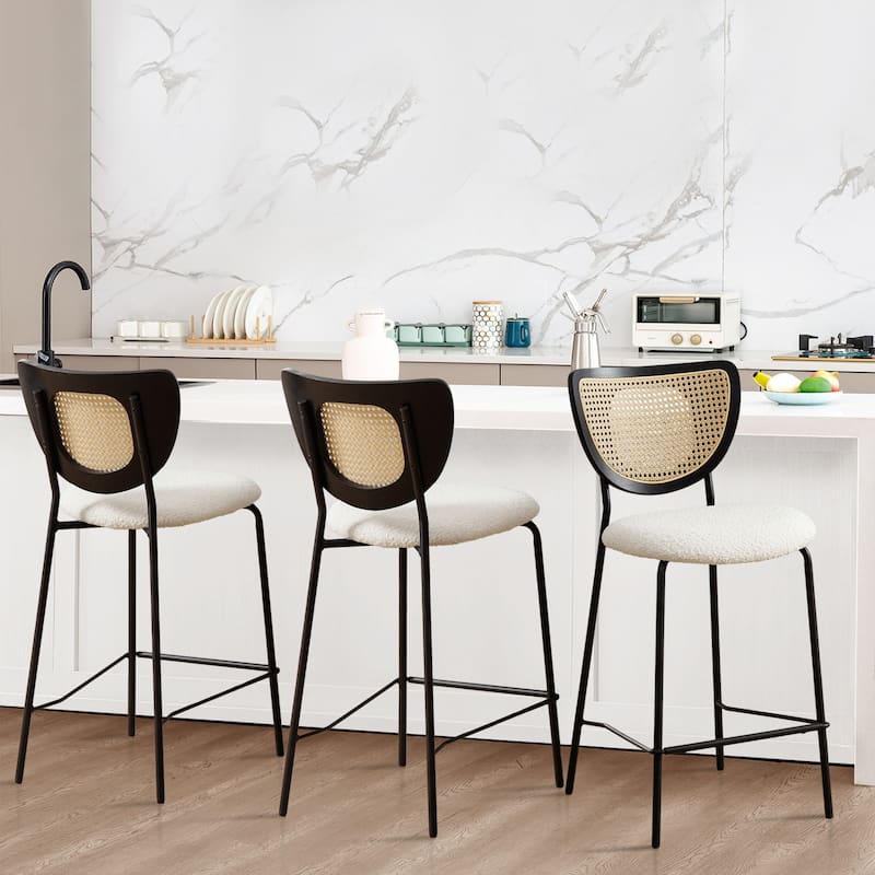 26" Rattan Counter Height Bar Stools Set of 2/3/4 - 37.8"H x 17.7"W x 21.7"D
