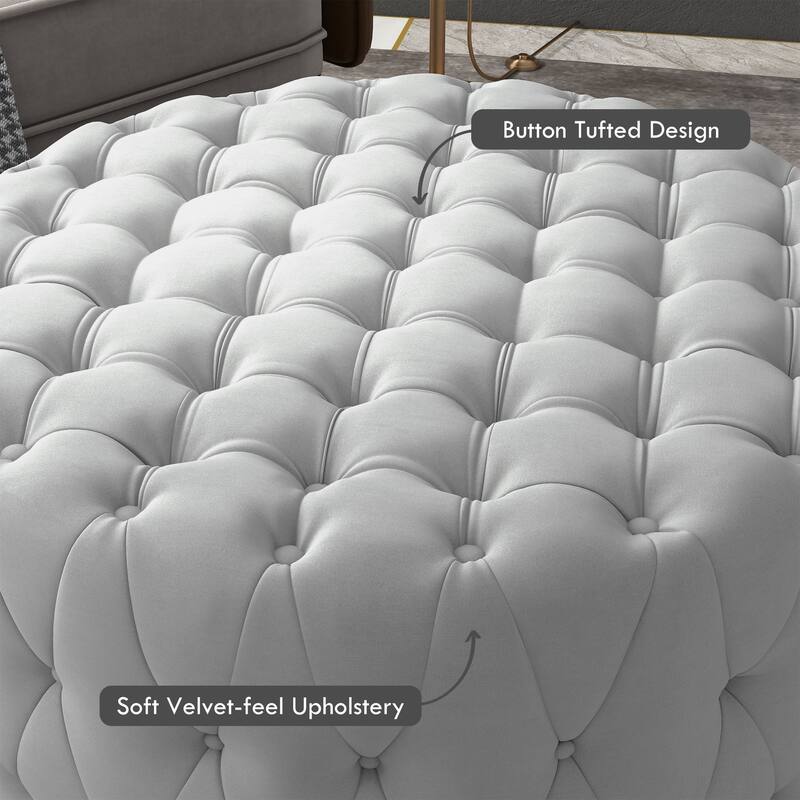Button Tufted Ottoman Foot Stool with Velvet-feel Upholstery