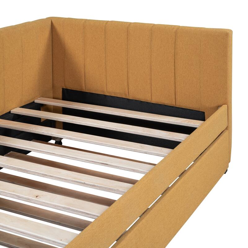 Twin Daybed Slat Sofa Bed with Trundle - Yellow