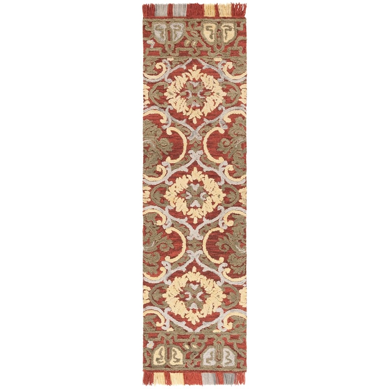 SAFAVIEH Handmade Blossom Parthenia Floral Wool Rug - 2'3" x 8' Runner - Red/Gold - Runner
