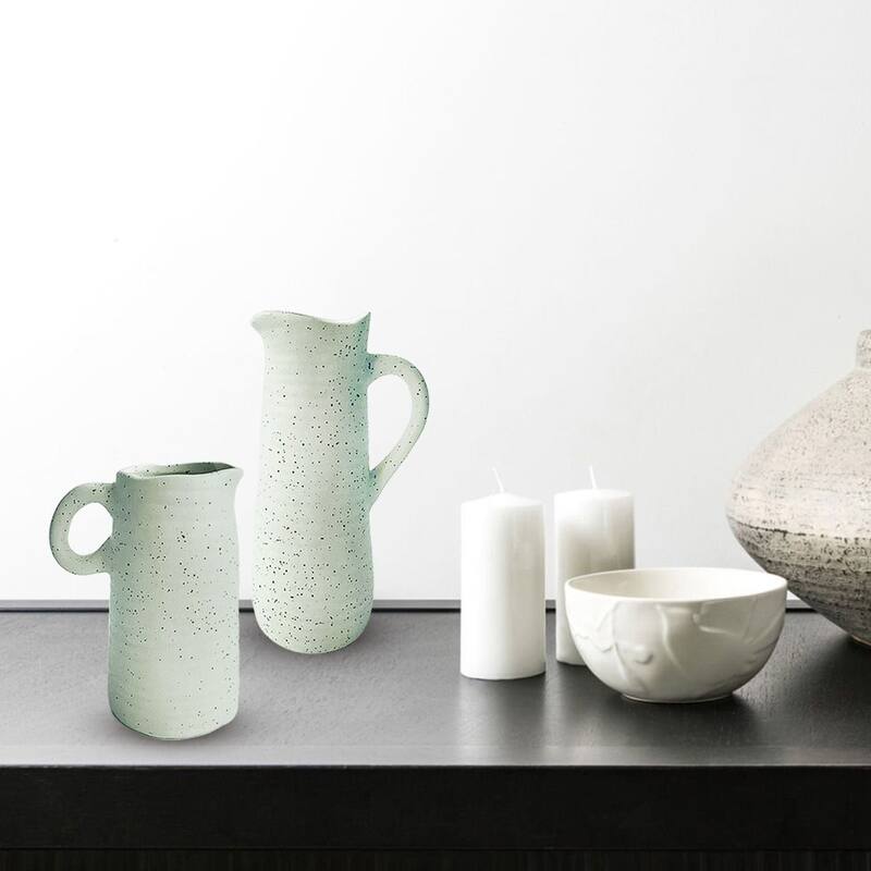 Off White Ceramic Water Jugs Set of Two Vintage Inspired Home Accents