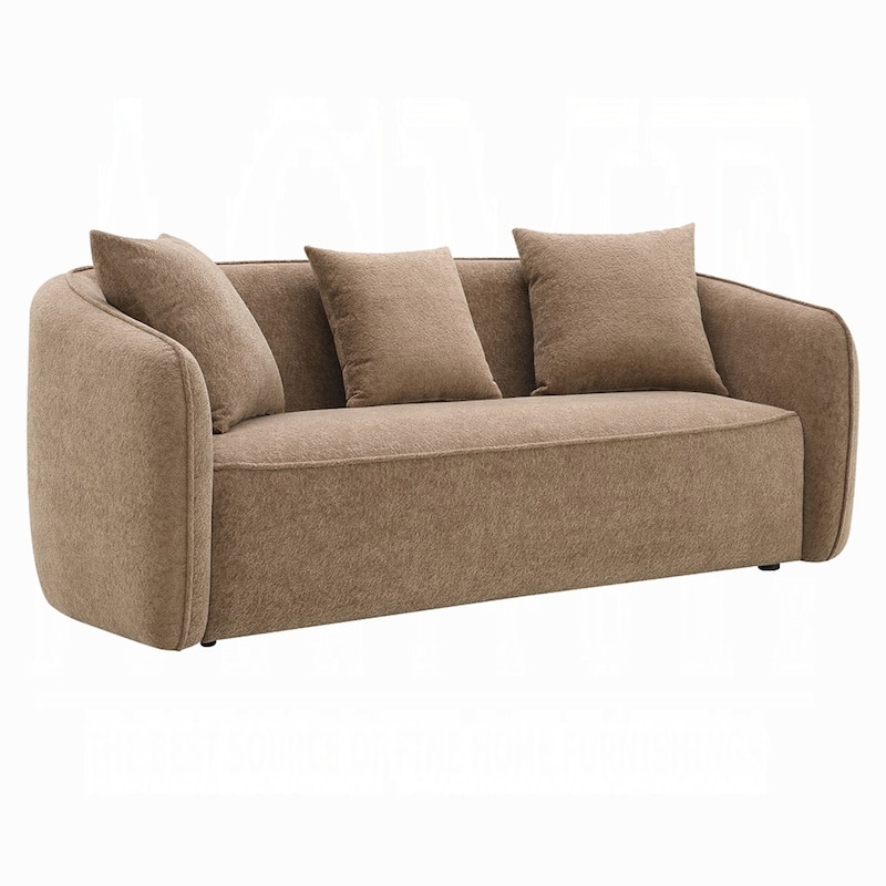 Keina Sofa, 3 Accent Pillows, Modern Soft Brown Chenille, 79 Inch
