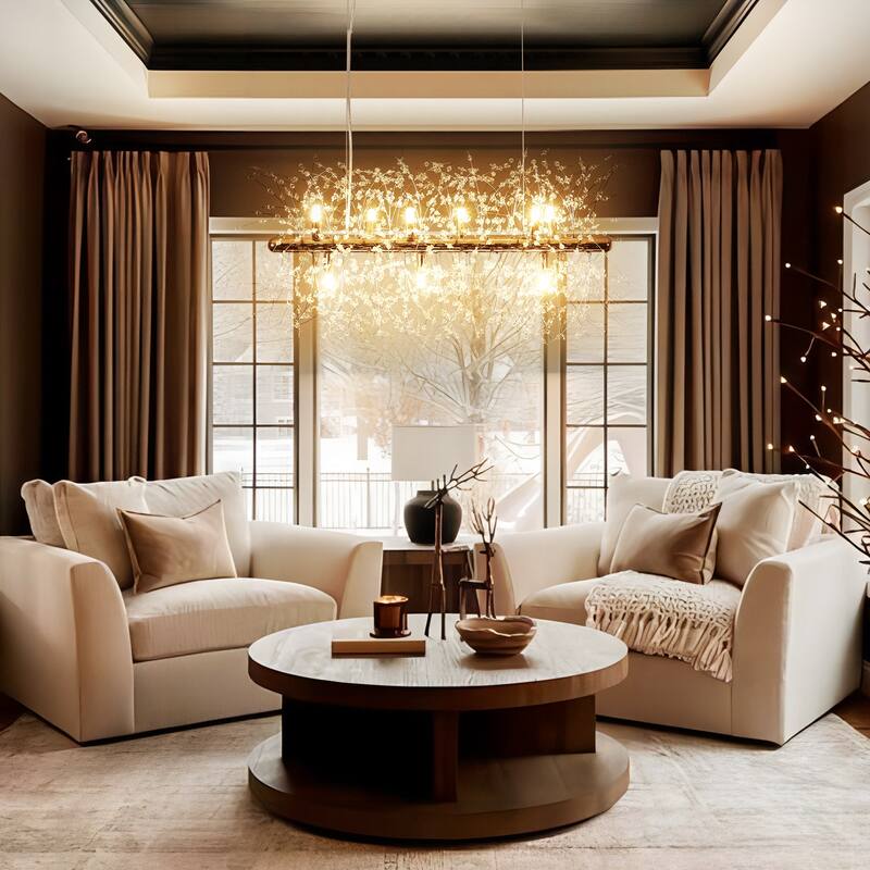 9/12-Light Linear Sputnik Crystal Beaded Pendant Light Firework Starburst Crystal Chandelier for Dining Room