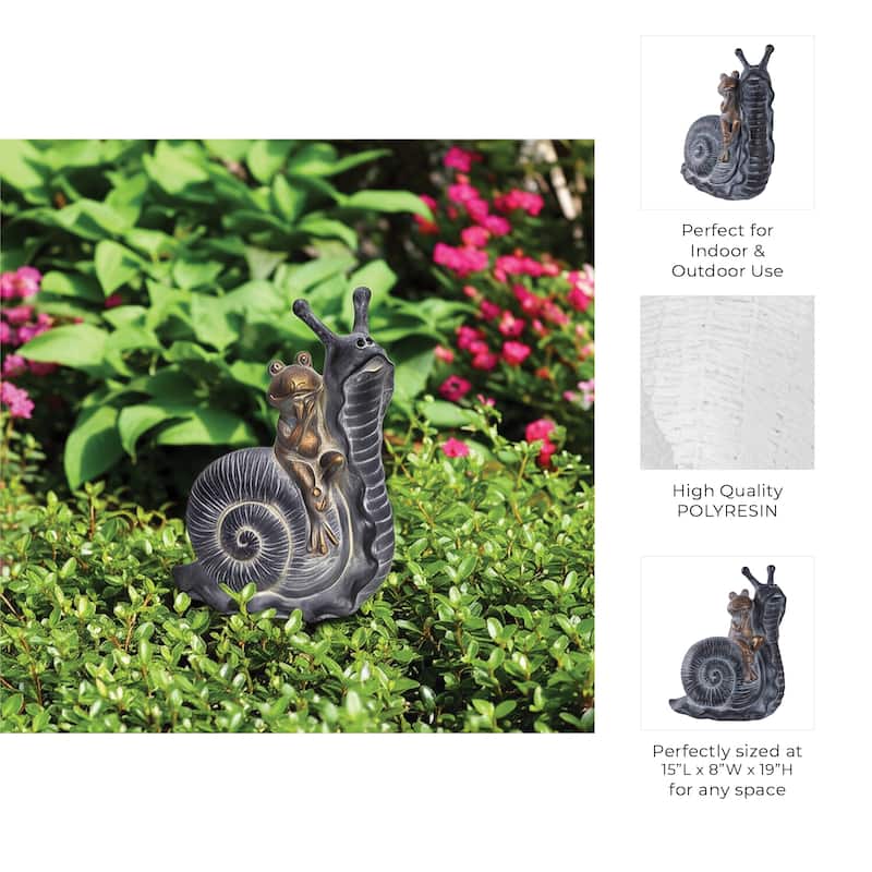 Polyresin Garden Statuary Whimsical Frog on Snail - 19" Gray