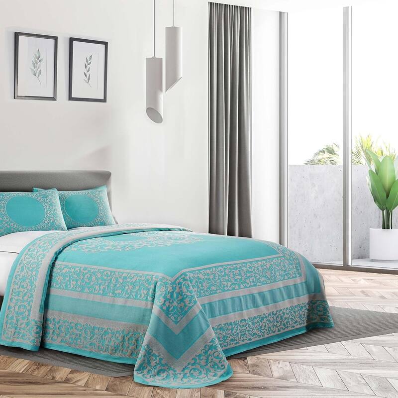 Cotton Blend Oversized Vintage Floral Scroll Bedspread Set by Superior