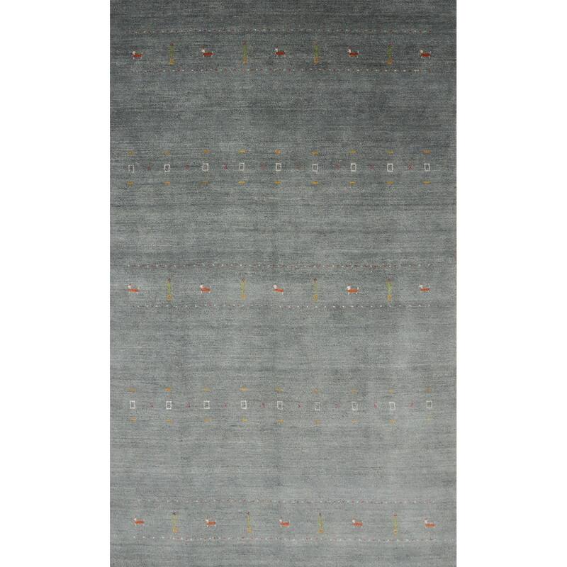 Hand Knotted Oriental 100% Wool Carpet Tribal Animal Pictorial Greys & Charcoal Gabbeh Area Rug - 8' 8'' X 5' 10''