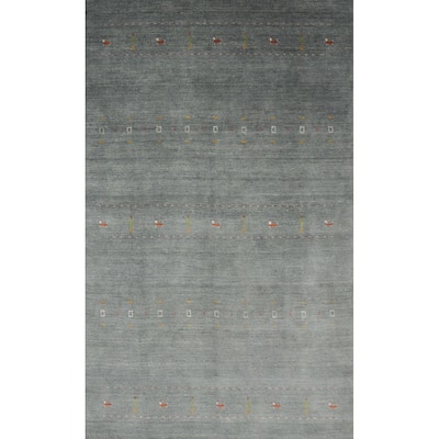 Hand Knotted Oriental 100% Wool Carpet Tribal Animal Pictorial Greys & Charcoal Gabbeh Area Rug - 8' 8'' X 5' 10''