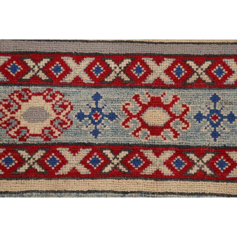 All-Over Geometric Kazak Oriental Accent Rug Hand-Knotted Wool Carpet - 3'5"x 4'10"