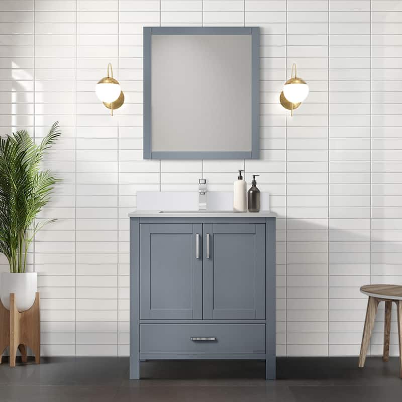 Jacques 30 in. W x 22 in. D White Bath Vanity, Cultured Marble Top, and 28 in. Mirror