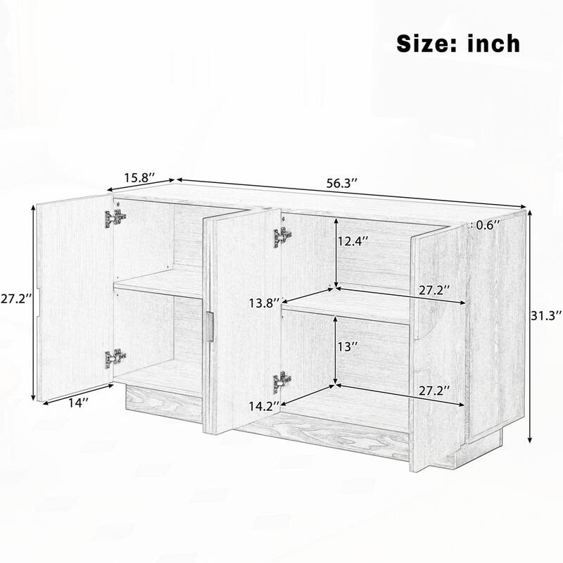 Wood Sideboard Cabinet with Semi-Circular Handles and Adjustable Shelves