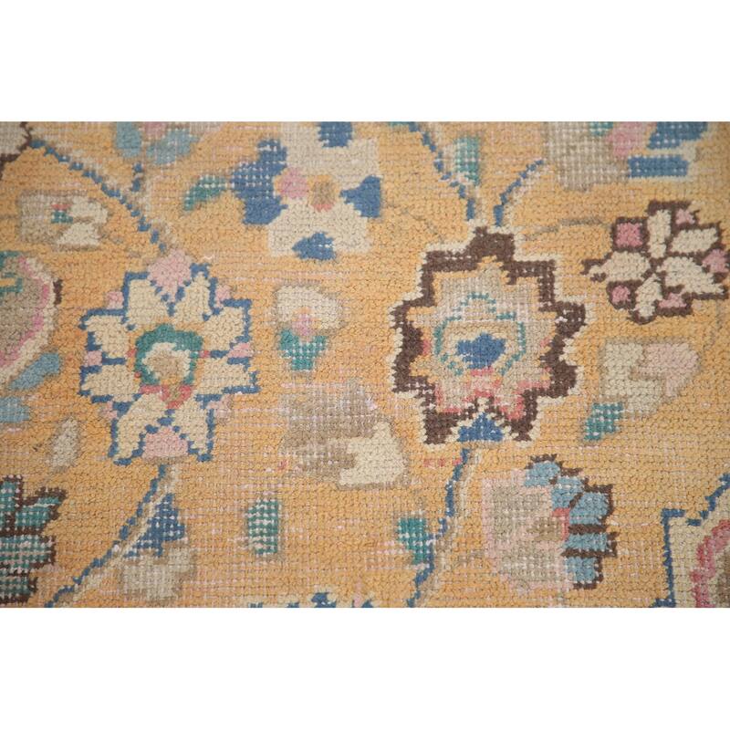 Hand Knotted Oriental 100% Wool Carpet Traditional Floral Yellow & Gold Mashad Area Rug - 12' 4'' X 9' 7''