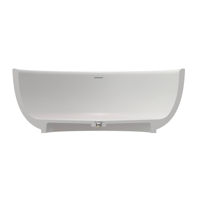 59 in. Freestanding Solid Surface Square Soaking Bathtub in Matte White, Modern Design with Center Drain